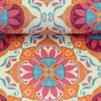Preview: Dekodruck Boho Velvet Samt Blumen rund Naturweiß by Bienvenido von Swafing